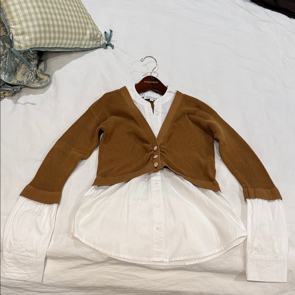 Veronica Beard White Shirt with Brown Overlay